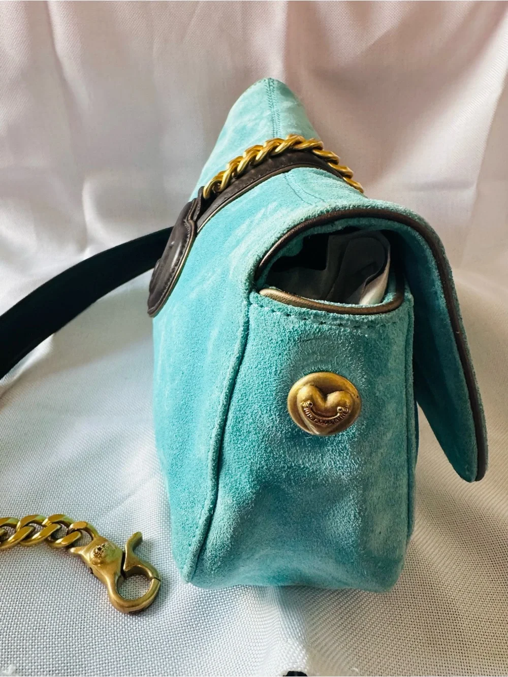 Rare Juicy Couture Y2K Teal Velour Rhinestone Darling Couture Shoulder Bag - Picture 7 of 12